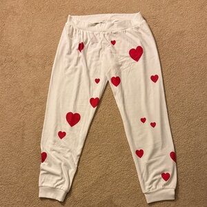 Chaser White Track Pants with Red Heart Print